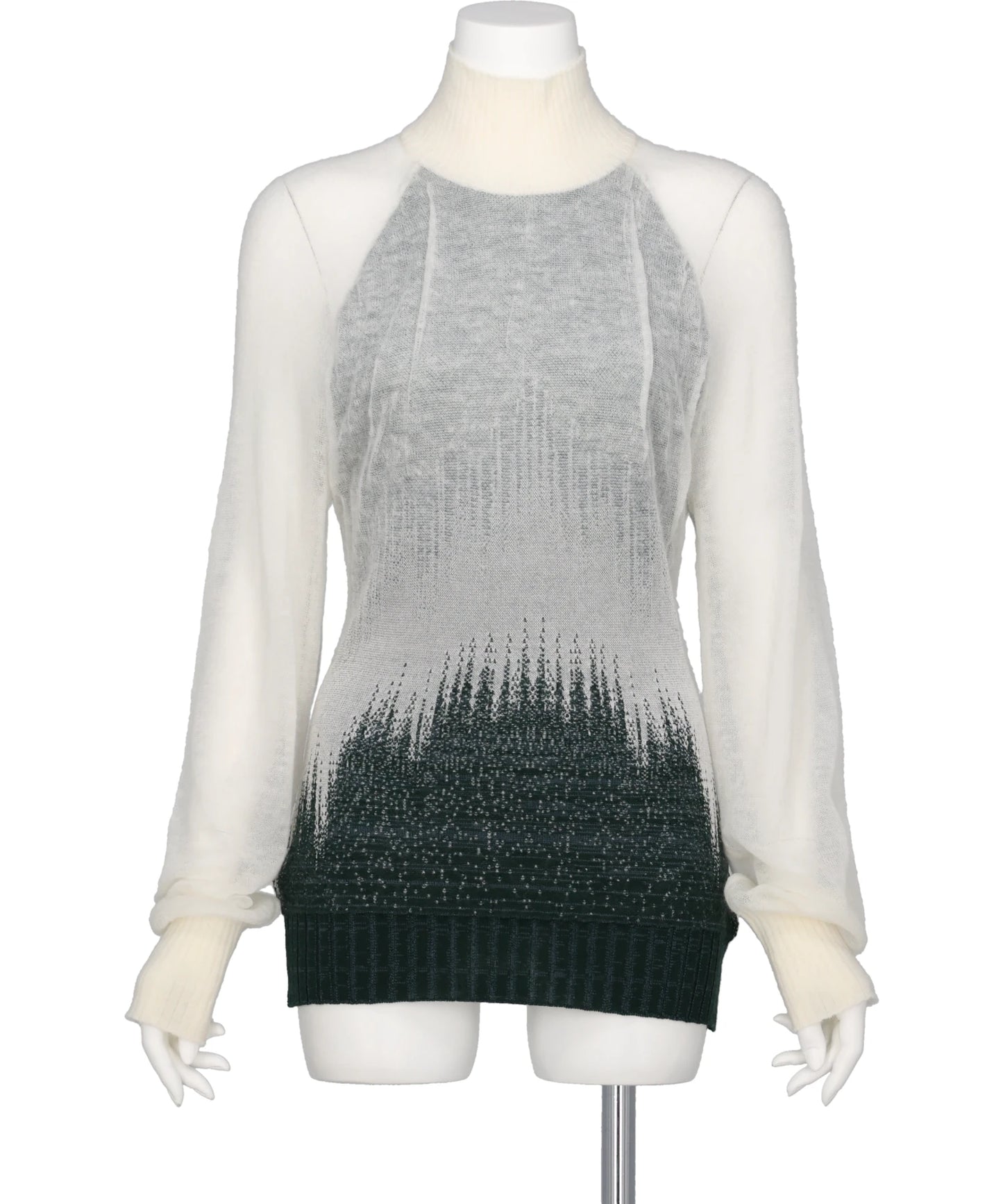 SHEER JACQUARD HIGH NECK KNIT TOP