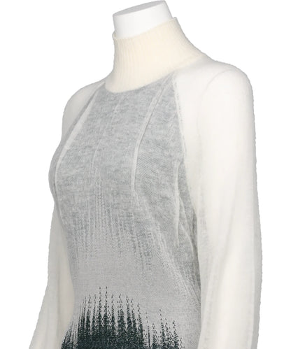 SHEER JACQUARD HIGH NECK KNIT TOP