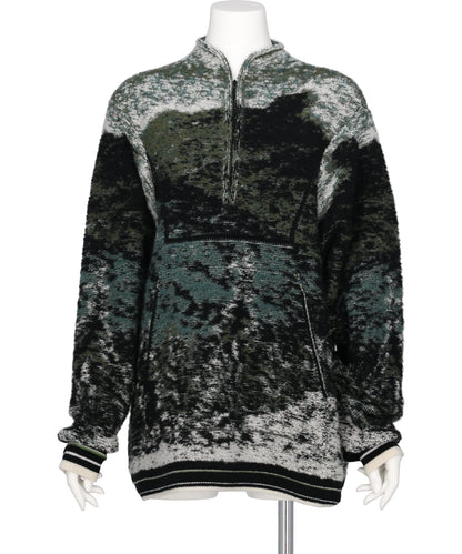 PILE JACQUARD HALF ZIP KNIT TOP