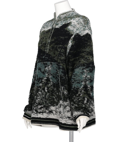PILE JACQUARD HALF ZIP KNIT TOP