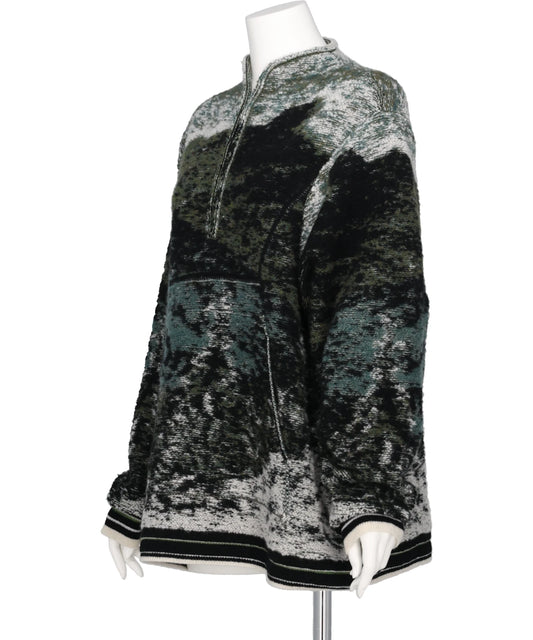 PILE JACQUARD HALF ZIP KNIT TOP