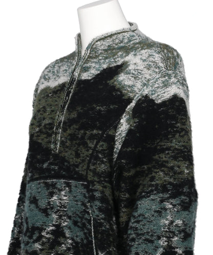 PILE JACQUARD HALF ZIP KNIT TOP