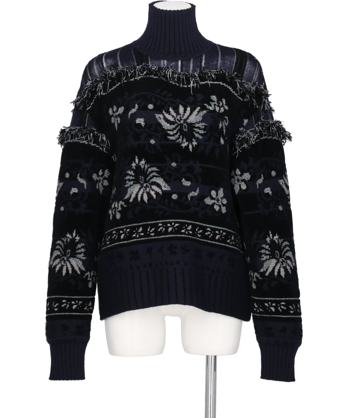 Mame Kurogouchi(マメクロゴウチ) 2026AW FLORAL ARABESQUE HIGH NECK KNIT TOP MM26FW-KN100