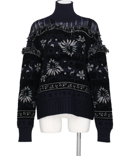 Mame Kurogouchi(マメクロゴウチ) 2026AW FLORAL ARABESQUE HIGH NECK KNIT TOP MM26FW-KN100