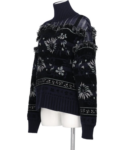 FLORAL ARABESQUE HIGH NECK KNIT TOP