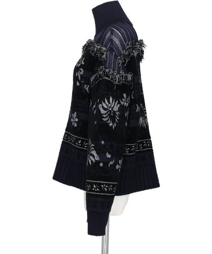 FLORAL ARABESQUE HIGH NECK KNIT TOP