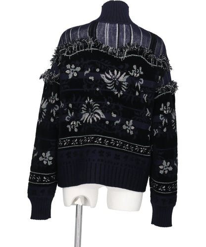 FLORAL ARABESQUE HIGH NECK KNIT TOP
