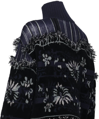 FLORAL ARABESQUE HIGH NECK KNIT TOP