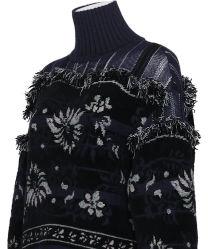 FLORAL ARABESQUE HIGH NECK KNIT TOP