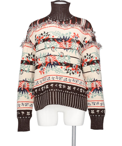 Mame Kurogouchi(マメクロゴウチ) 2026AW FLORAL ARABESQUE HIGH NECK KNIT TOP MM26FW-KN100