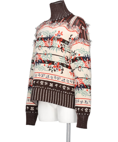 FLORAL ARABESQUE HIGH NECK KNIT TOP