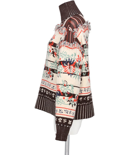 FLORAL ARABESQUE HIGH NECK KNIT TOP