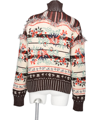 FLORAL ARABESQUE HIGH NECK KNIT TOP