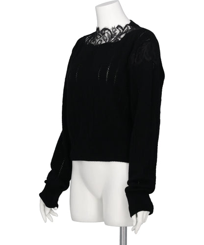 HAIRY LACE PANELED CROPPED PULLOVER