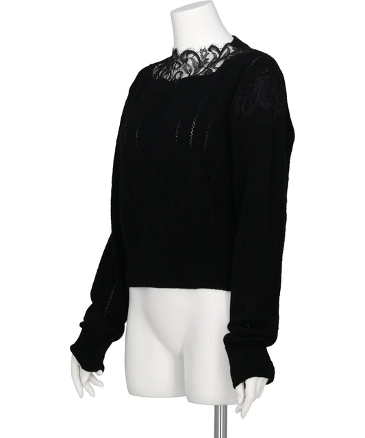 HAIRY LACE PANELED CROPPED PULLOVER