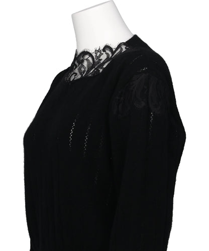 HAIRY LACE PANELED CROPPED PULLOVER