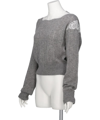 HAIRY LACE PANELED CROPPED PULLOVER