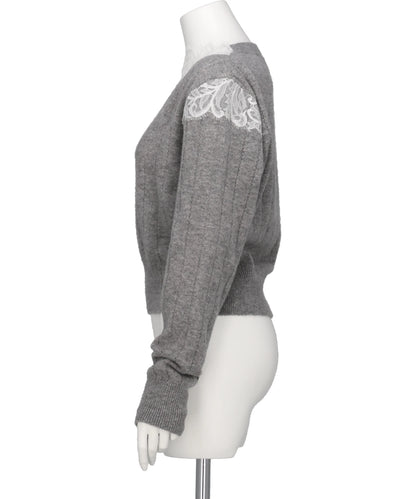 HAIRY LACE PANELED CROPPED PULLOVER