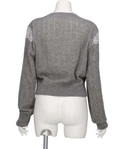 HAIRY LACE PANELED CROPPED PULLOVER