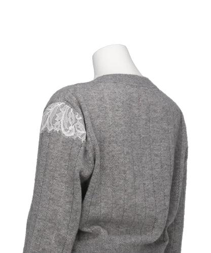 HAIRY LACE PANELED CROPPED PULLOVER