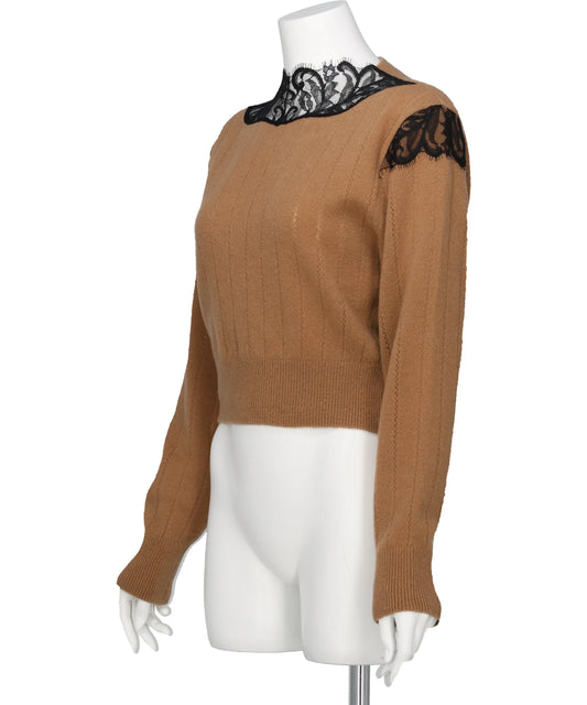 HAIRY LACE PANELED CROPPED PULLOVER