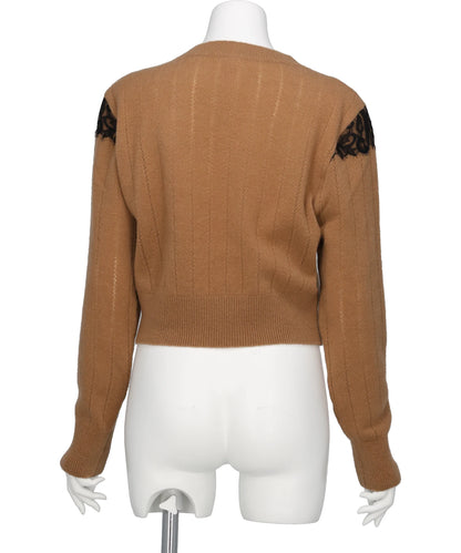 HAIRY LACE PANELED CROPPED PULLOVER