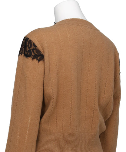 HAIRY LACE PANELED CROPPED PULLOVER