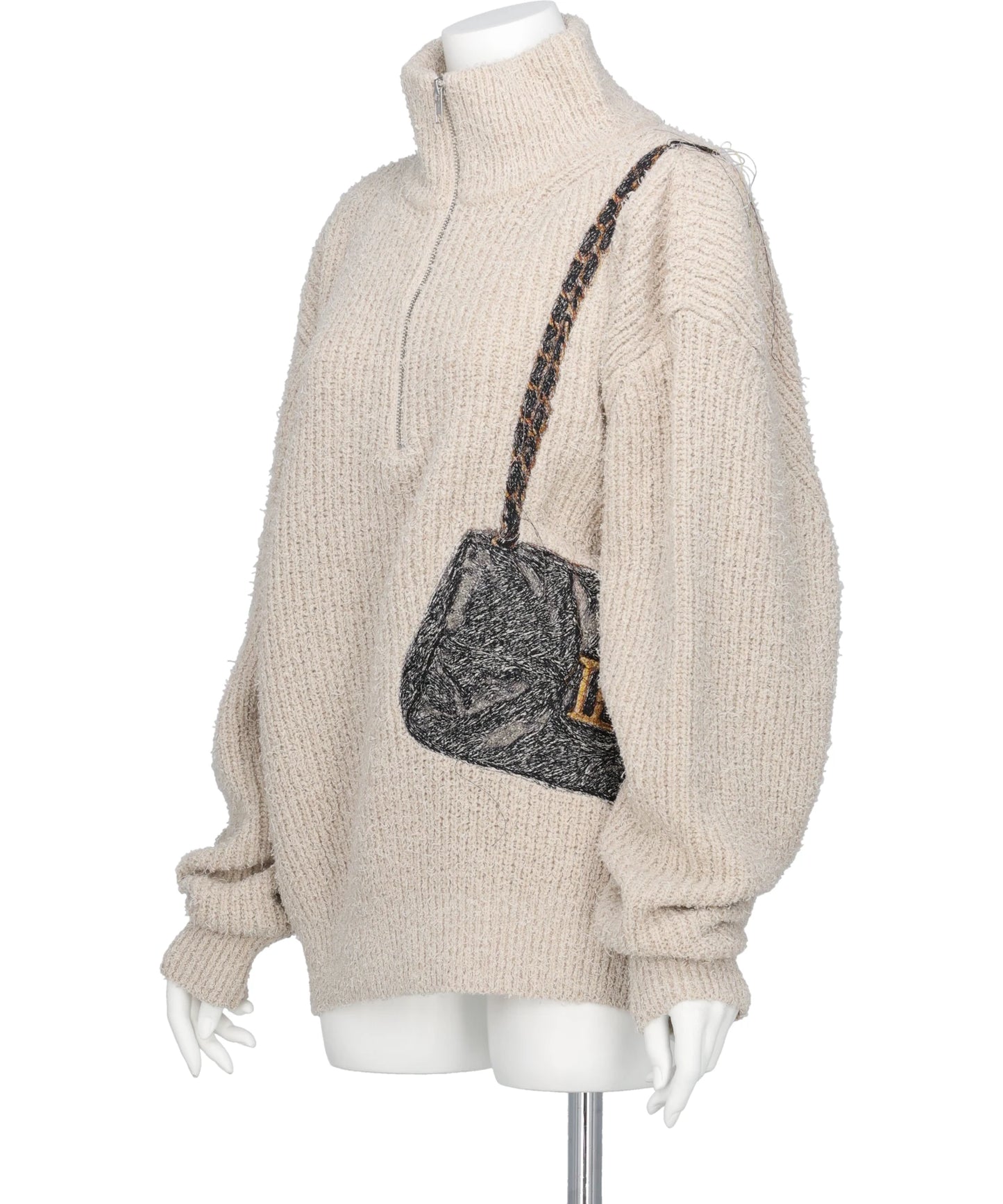 TROMPE L'OEIL EMBROIDERY HALF ZIP KNIT