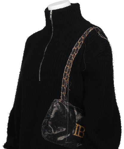 TROMPE L'OEIL EMBROIDERY HALF ZIP KNIT