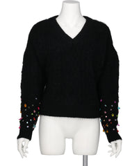 Chika Kisada(チカ キサダ) V-NECK KNIT WITH BEADED SLEEVES