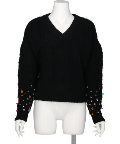 Chika Kisada(チカ キサダ) V-NECK KNIT WITH BEADED SLEEVES