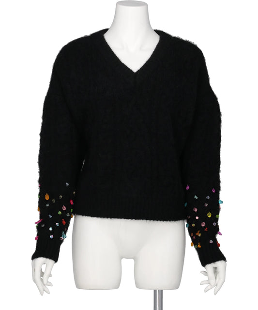 Chika Kisada(チカ キサダ) V-NECK KNIT WITH BEADED SLEEVES
