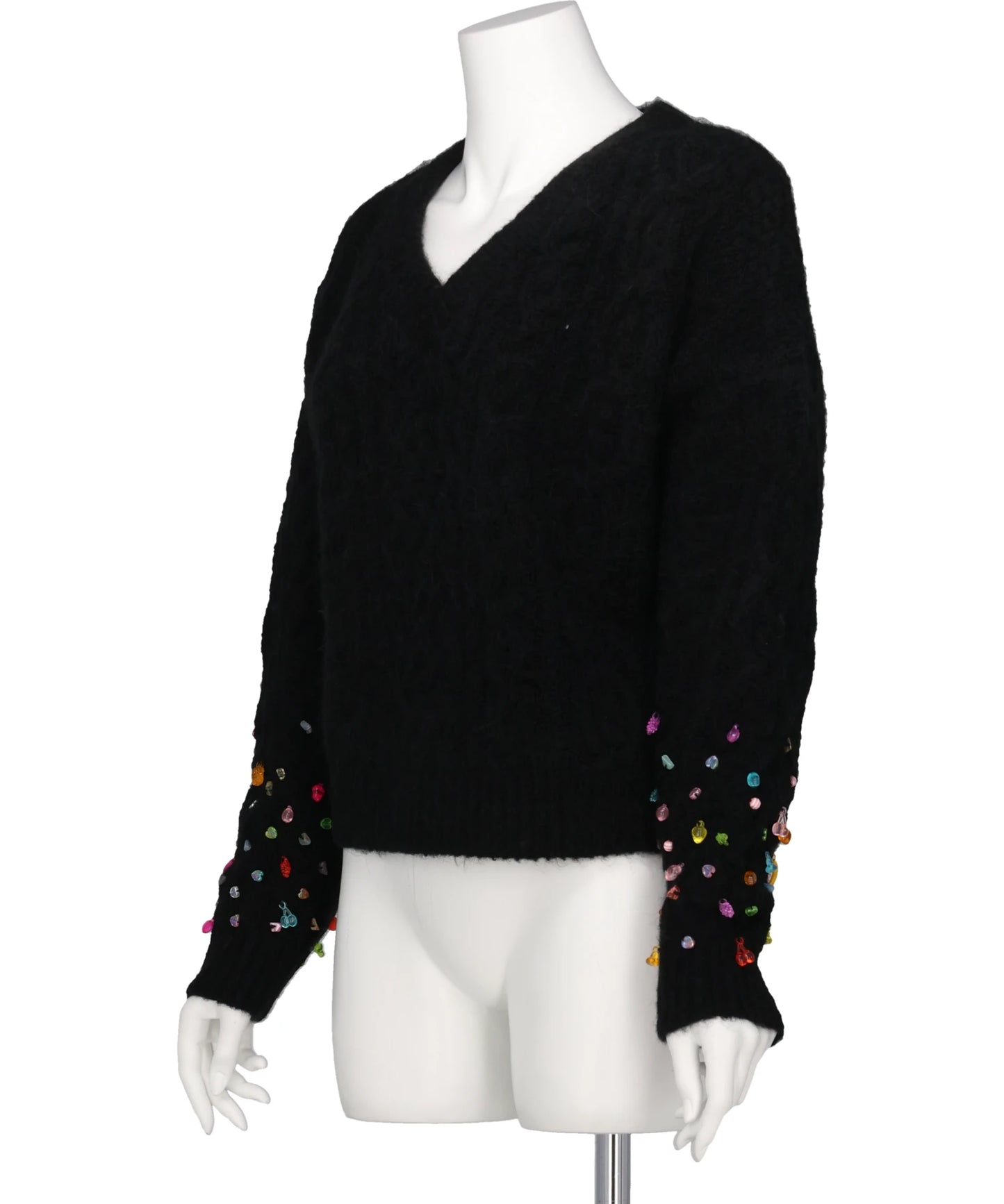 V-NECK KNIT WITH BEADED SLEEVES