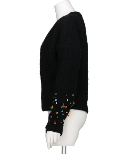 V-NECK KNIT WITH BEADED SLEEVES