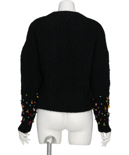 V-NECK KNIT WITH BEADED SLEEVES
