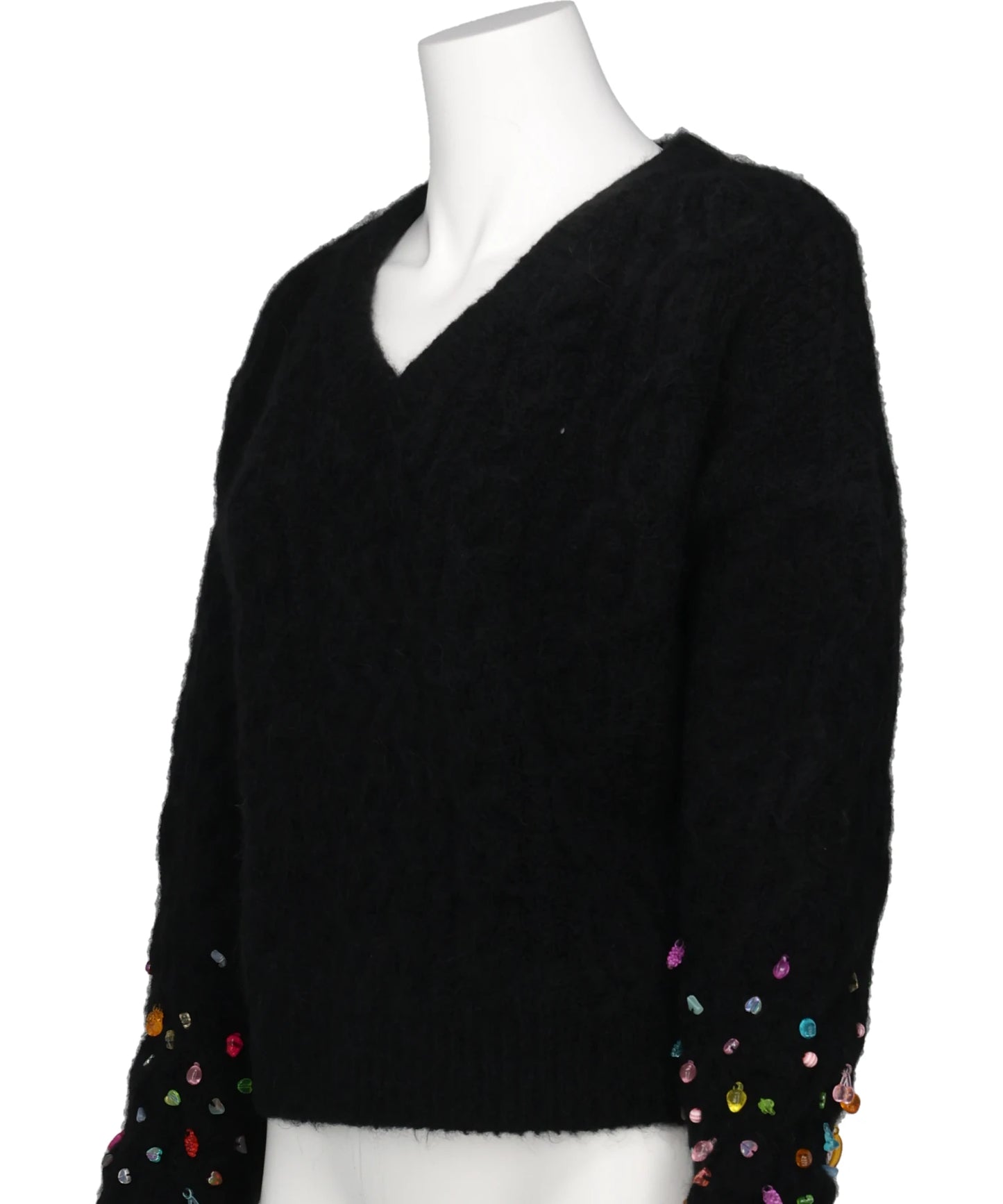 V-NECK KNIT WITH BEADED SLEEVES