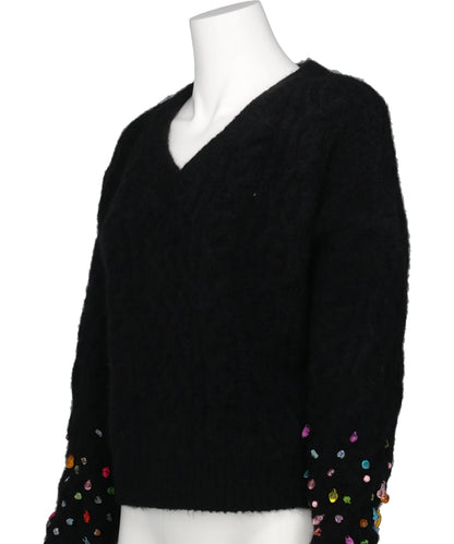 V-NECK KNIT WITH BEADED SLEEVES