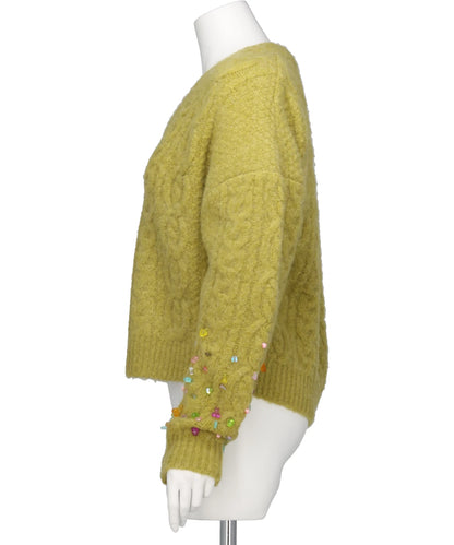 V-NECK KNIT WITH BEADED SLEEVES