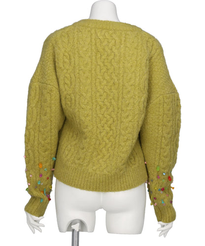 V-NECK KNIT WITH BEADED SLEEVES