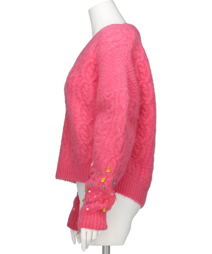 V-NECK KNIT WITH BEADED SLEEVES
