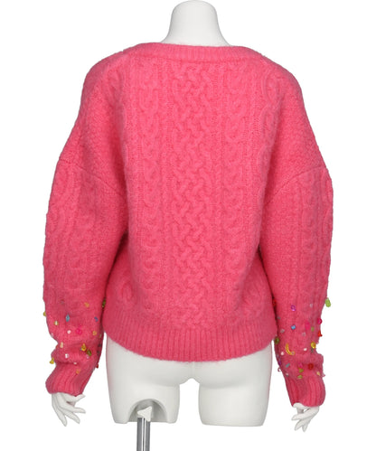 V-NECK KNIT WITH BEADED SLEEVES