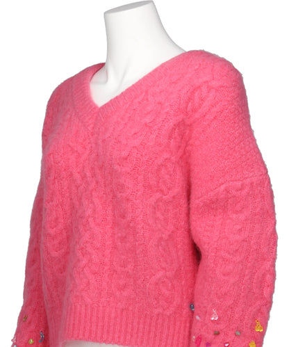 V-NECK KNIT WITH BEADED SLEEVES