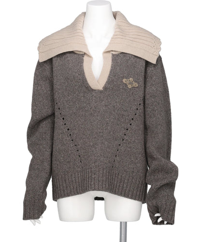 BIG COLLAR KNIT PULLOVER