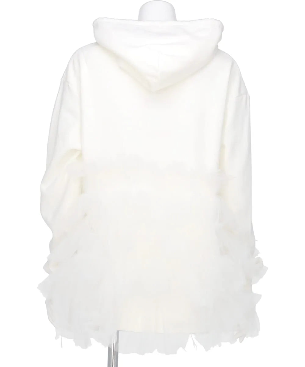 GATHERED TULLE HOODIE