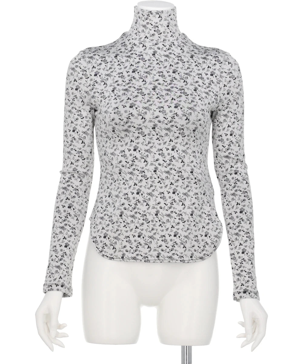 FLORAL JACQUARD FRAISE STITCHHIGH NECK TOP