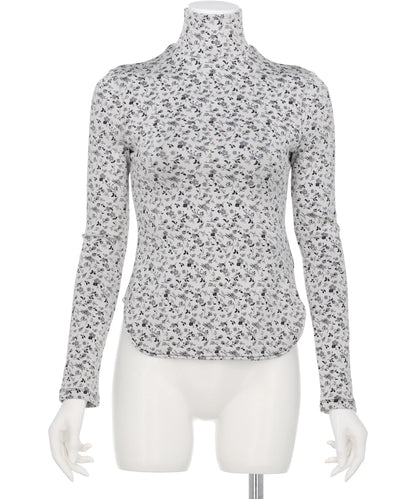 FLORAL JACQUARD FRAISE STITCHHIGH NECK TOP