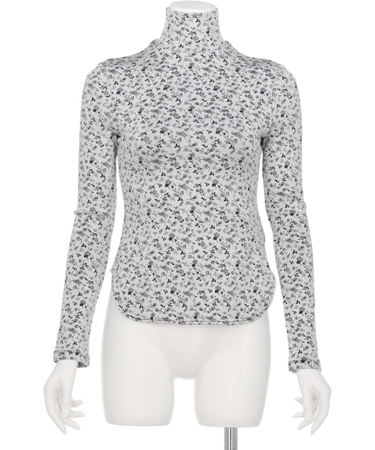 FLORAL JACQUARD FRAISE STITCHHIGH NECK TOP