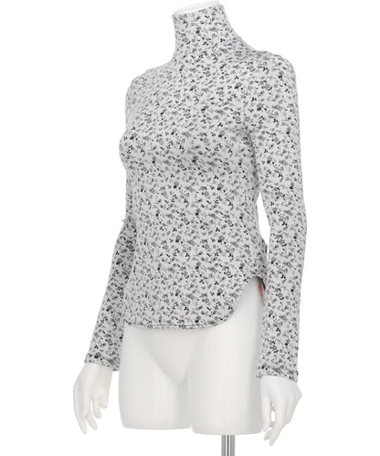 FLORAL JACQUARD FRAISE STITCHHIGH NECK TOP