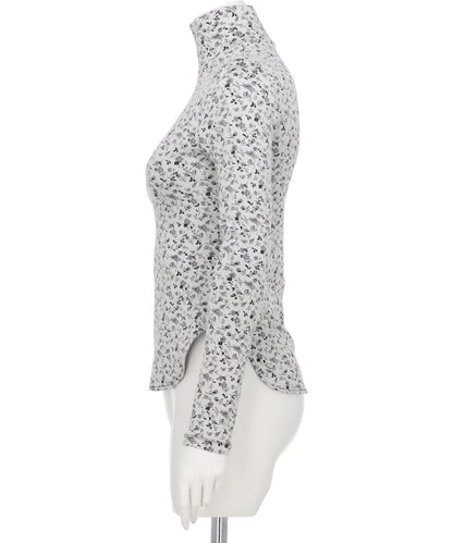 FLORAL JACQUARD FRAISE STITCHHIGH NECK TOP