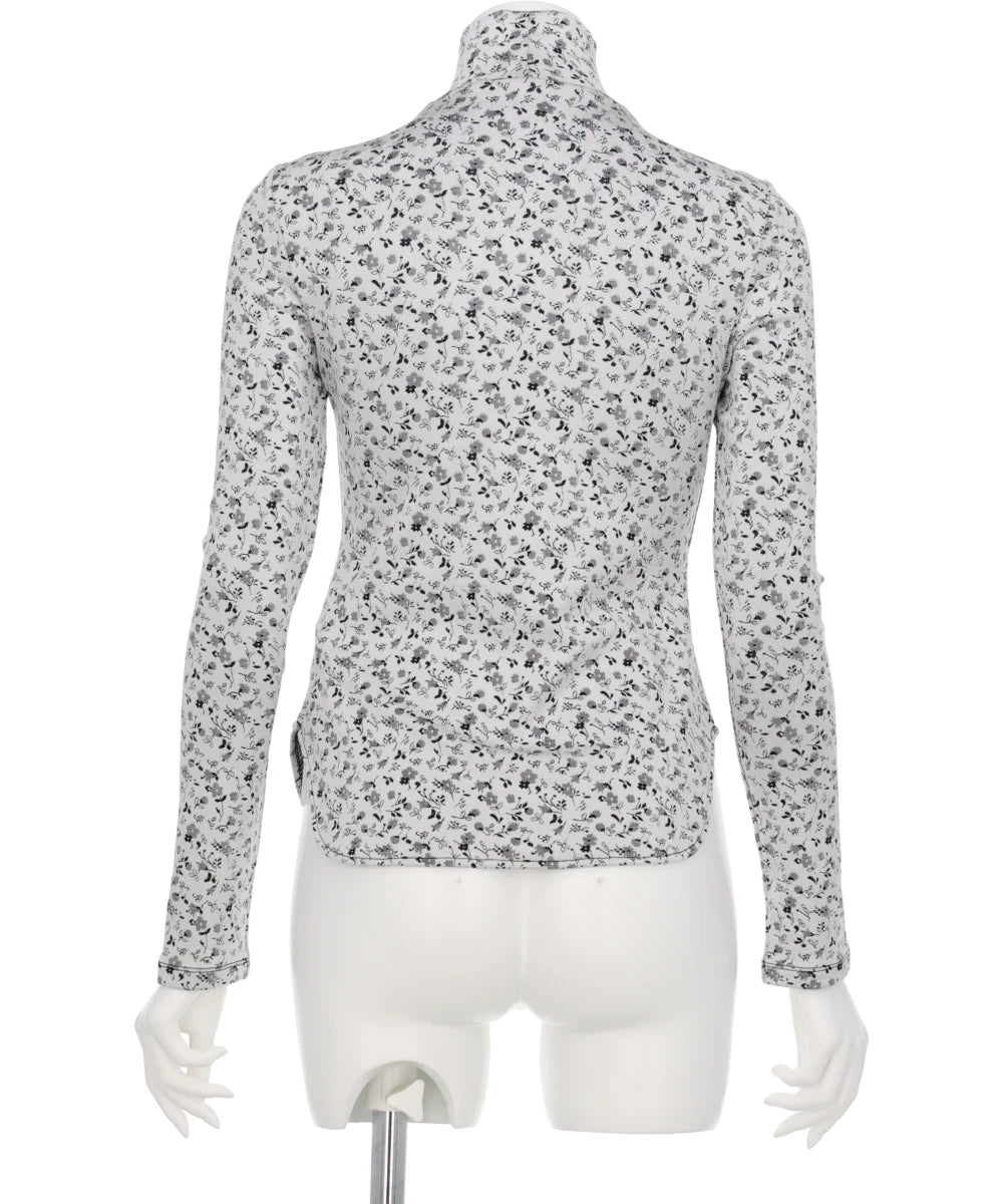 FLORAL JACQUARD FRAISE STITCHHIGH NECK TOP